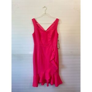 Laundry by Shelli Segal Hot Pink V Neck Ruffle Cocktail Dress NWT Size 6